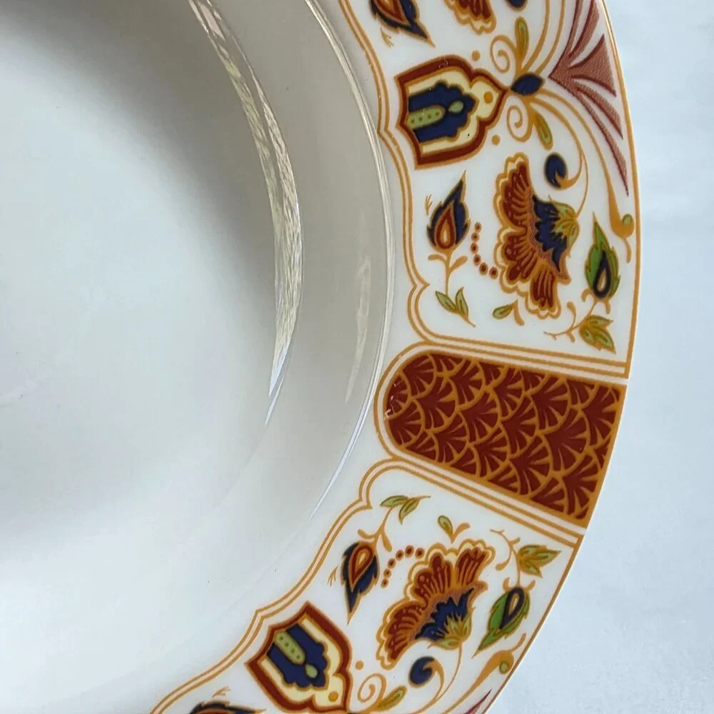 TWO Queens Imari Rim Soup Bowls Green Blue Diamond Band Floral Arches